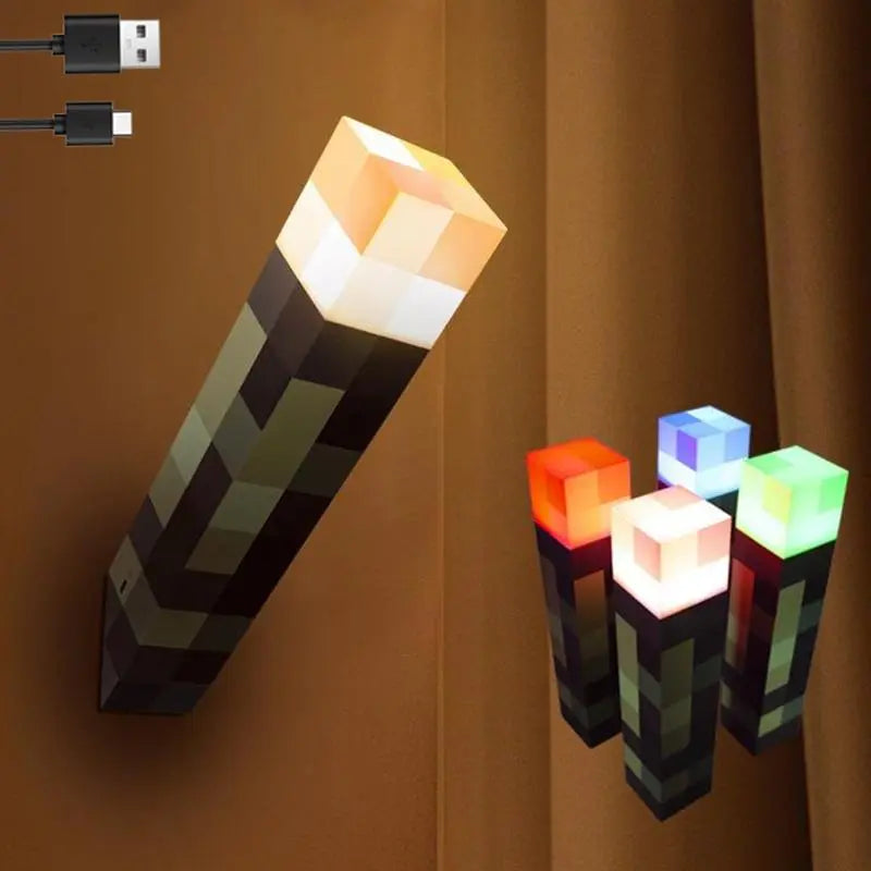 DIYPixel Pixel Torch Night Light – USB Rechargeable 4-Color LED Lamp, Wall Mounted or Desktop Gaming Room Decor